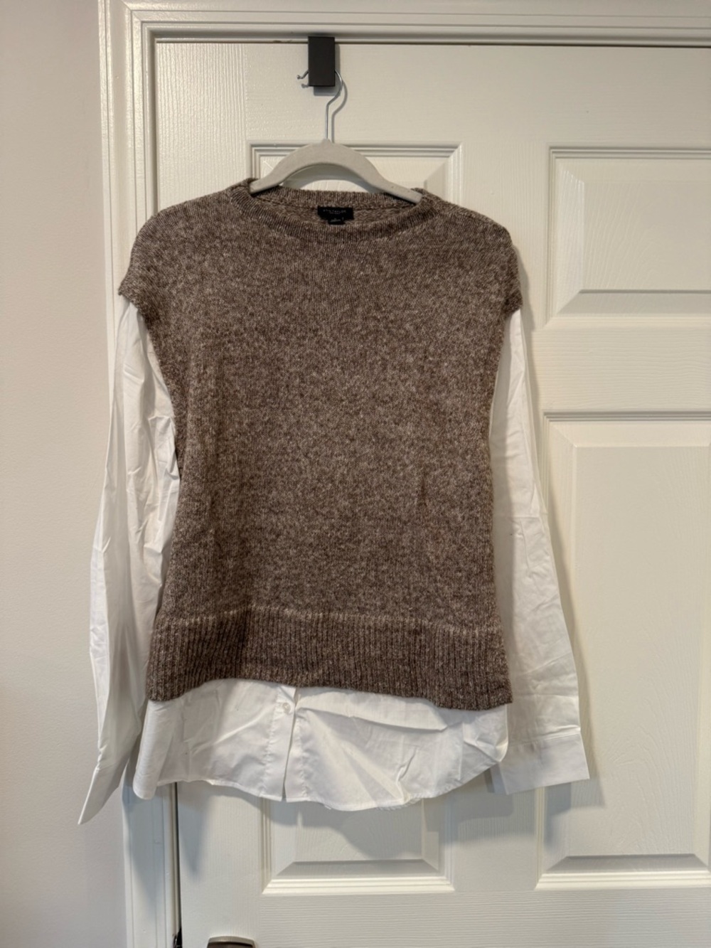 Ann Taylor Brown Layered-Look Crewneck Sweater